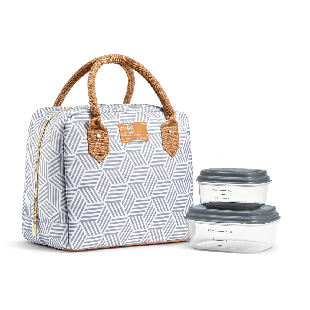 Bloomington Lunch Bag with Lunch Kit, Gray Seaport Geo