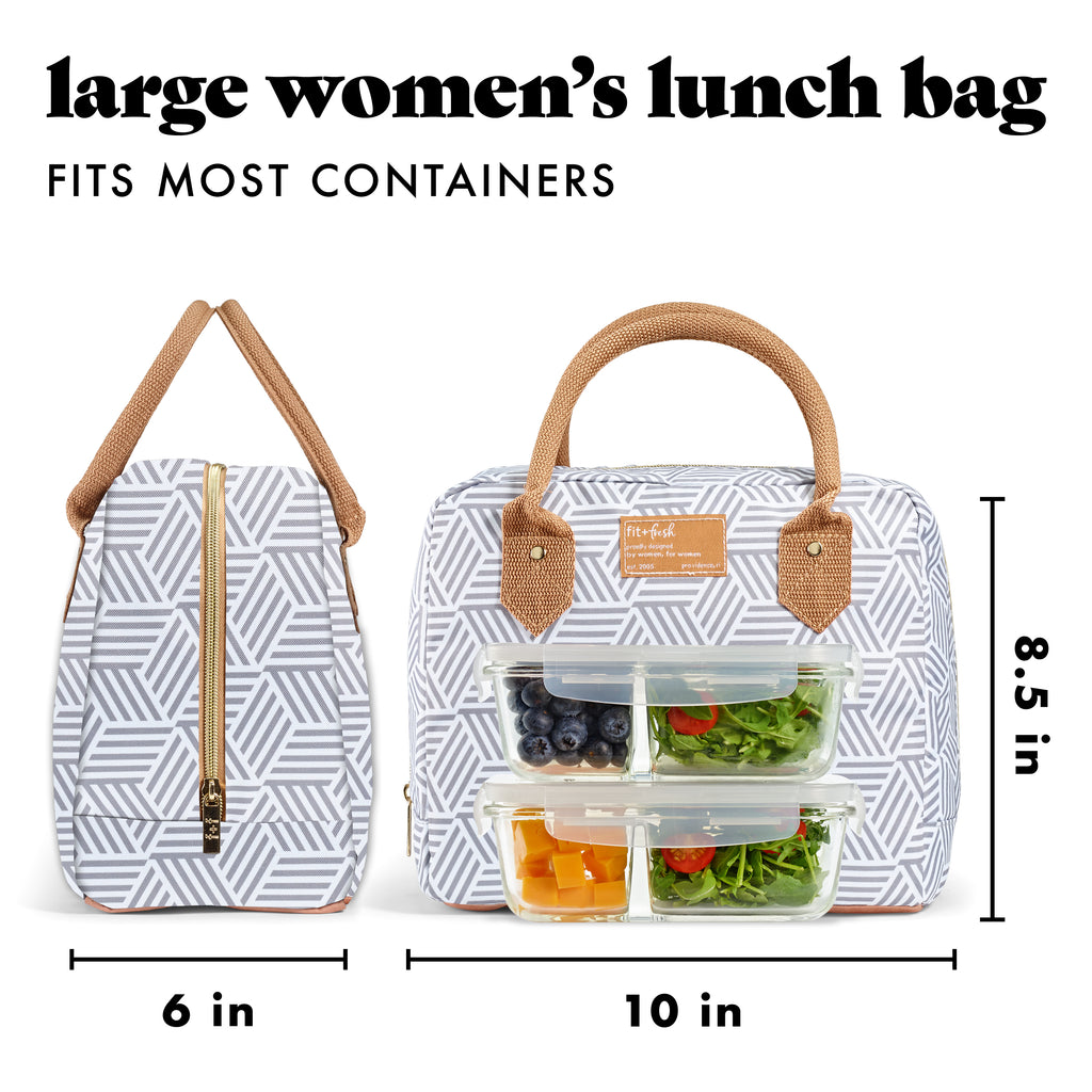 Bloomington Lunch Bag with Lunch Kit, Gray Seaport Geo