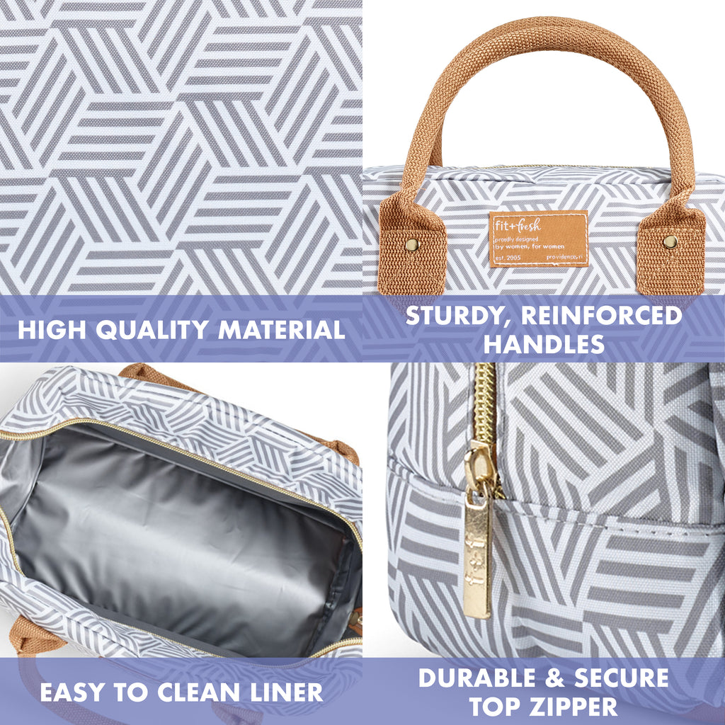 Bloomington Lunch Bag with Lunch Kit, Gray Seaport Geo