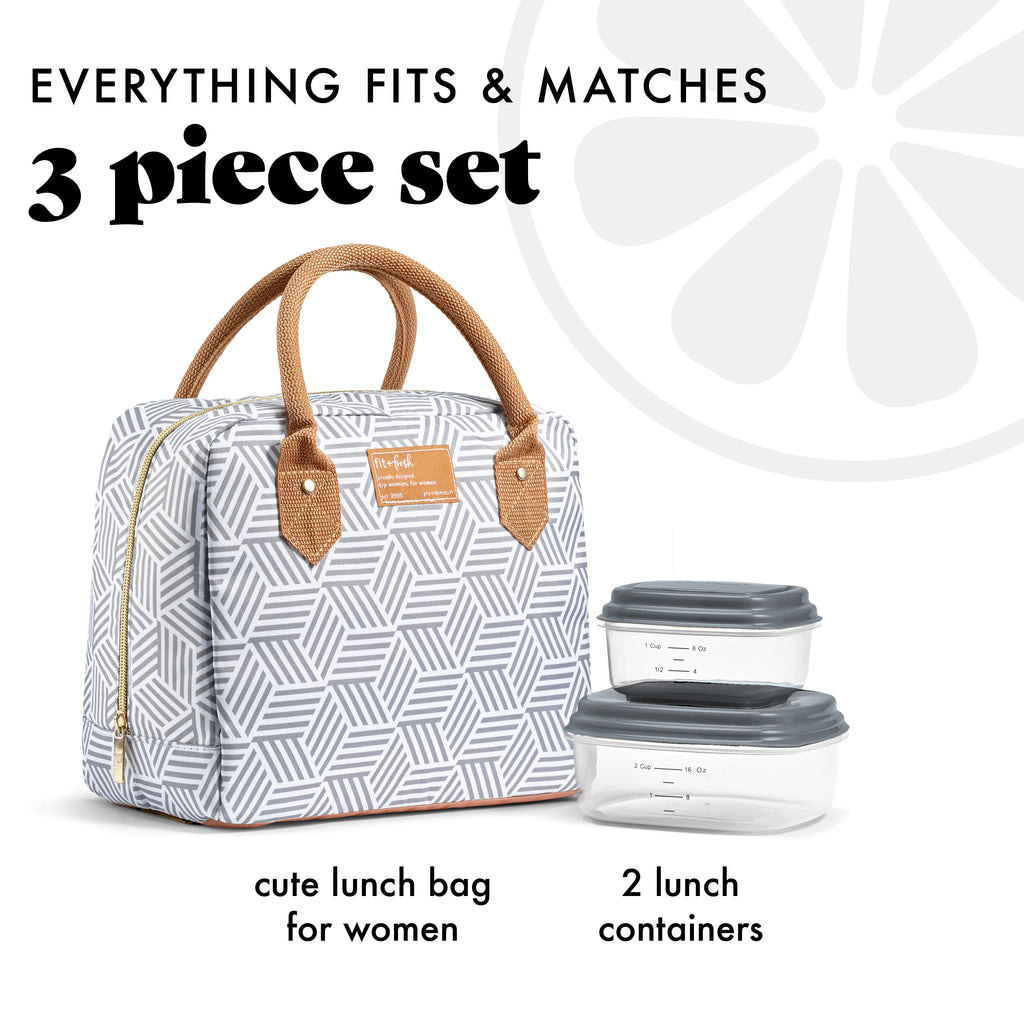 Bloomington Lunch Bag with Lunch Kit, Gray Seaport Geo