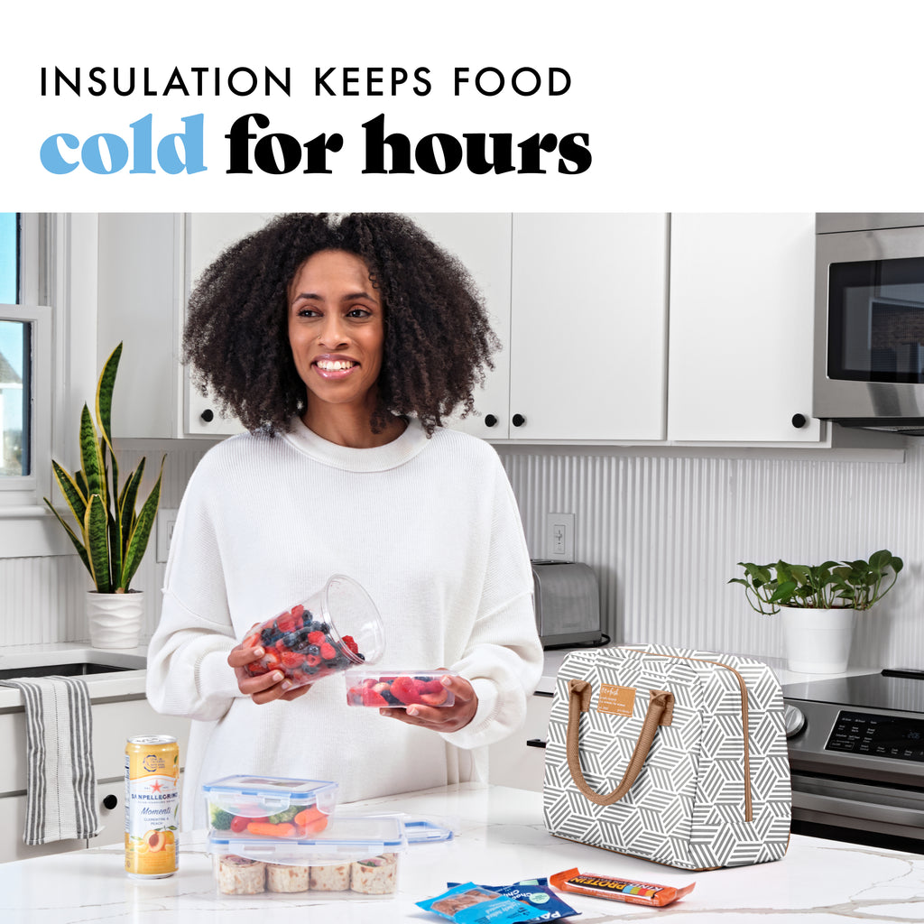 Bloomington Lunch Bag with Lunch Kit, Gray Seaport Geo