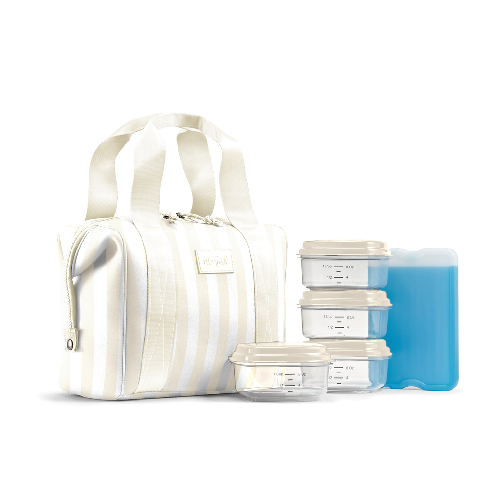 Remi Neoprene Lunch Bag with Lunch Kit, Ivory Stripe