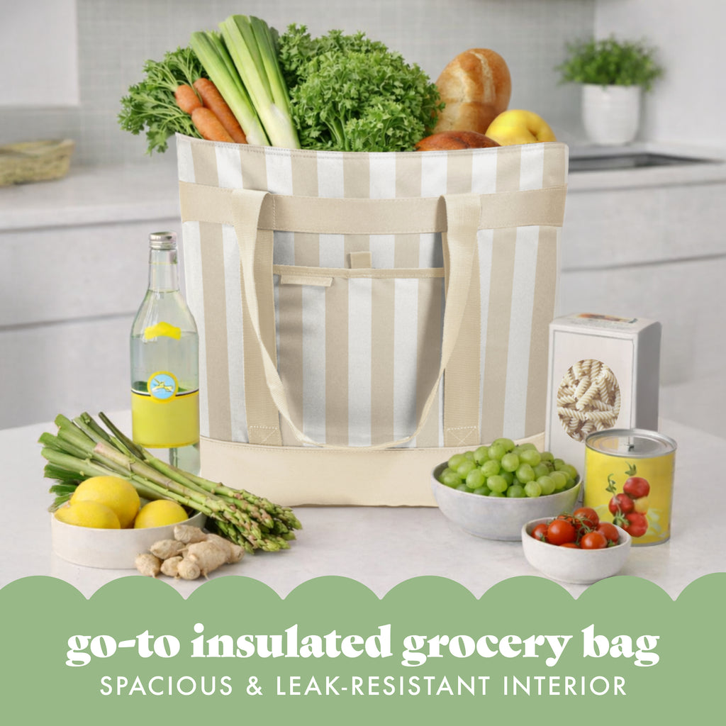 XL Insulated Cooler Tote Bag, Pina Colada Cabana Stripe