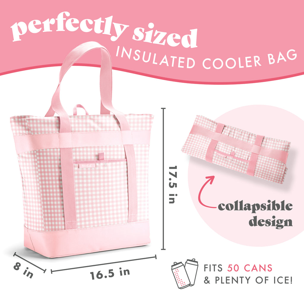 XL Insulated Cooler Tote Bag, Pink Gingham