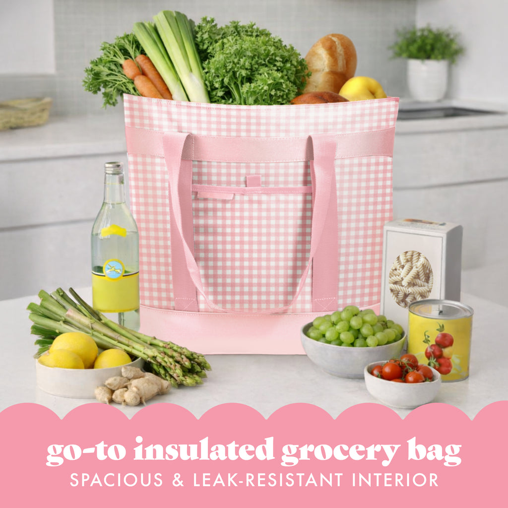 XL Insulated Cooler Tote Bag, Pink Gingham