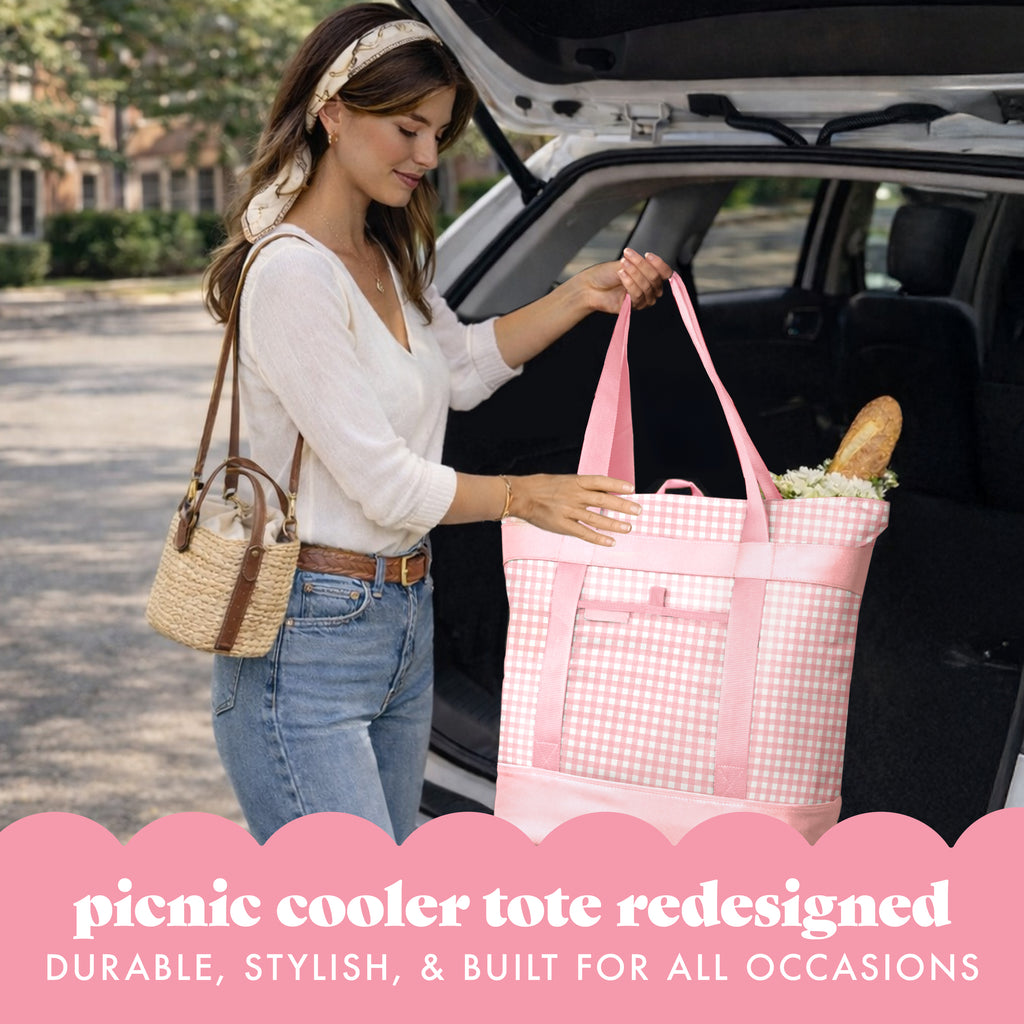 XL Insulated Cooler Tote Bag, Pink Gingham