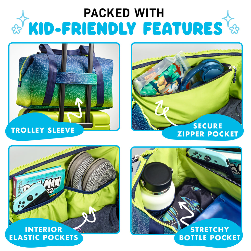 Neoprene Kids Travel Duffel, Blue Green