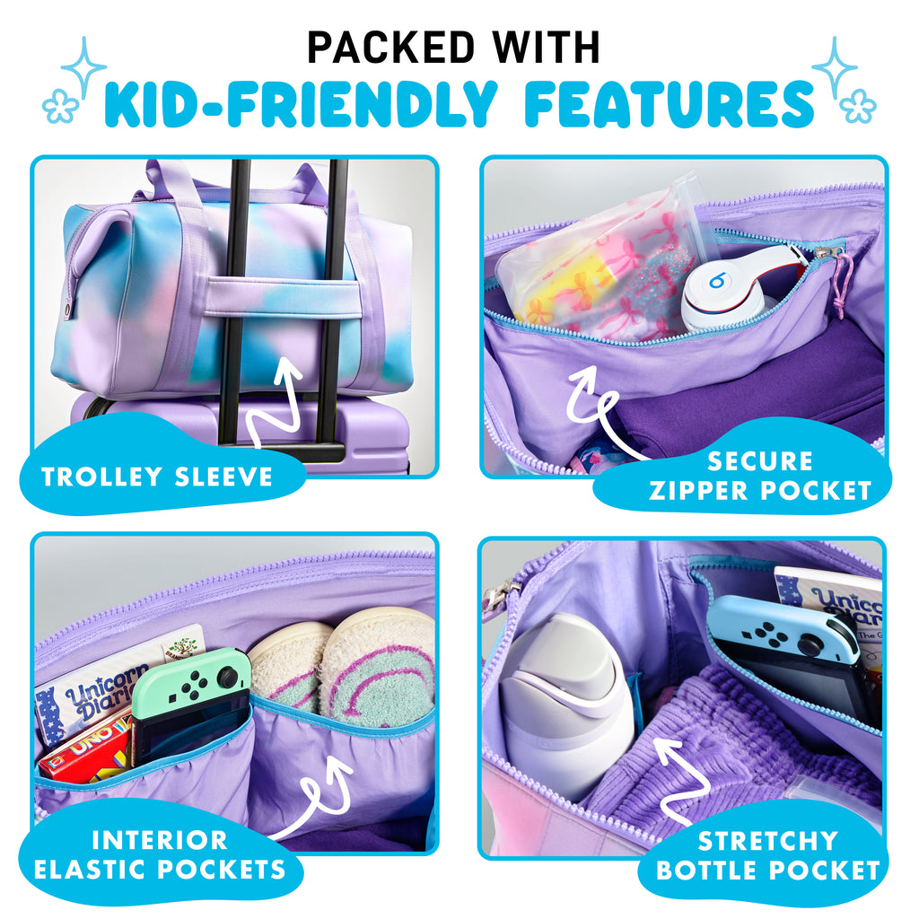 Neoprene Kids Travel Duffel, Pink Purple