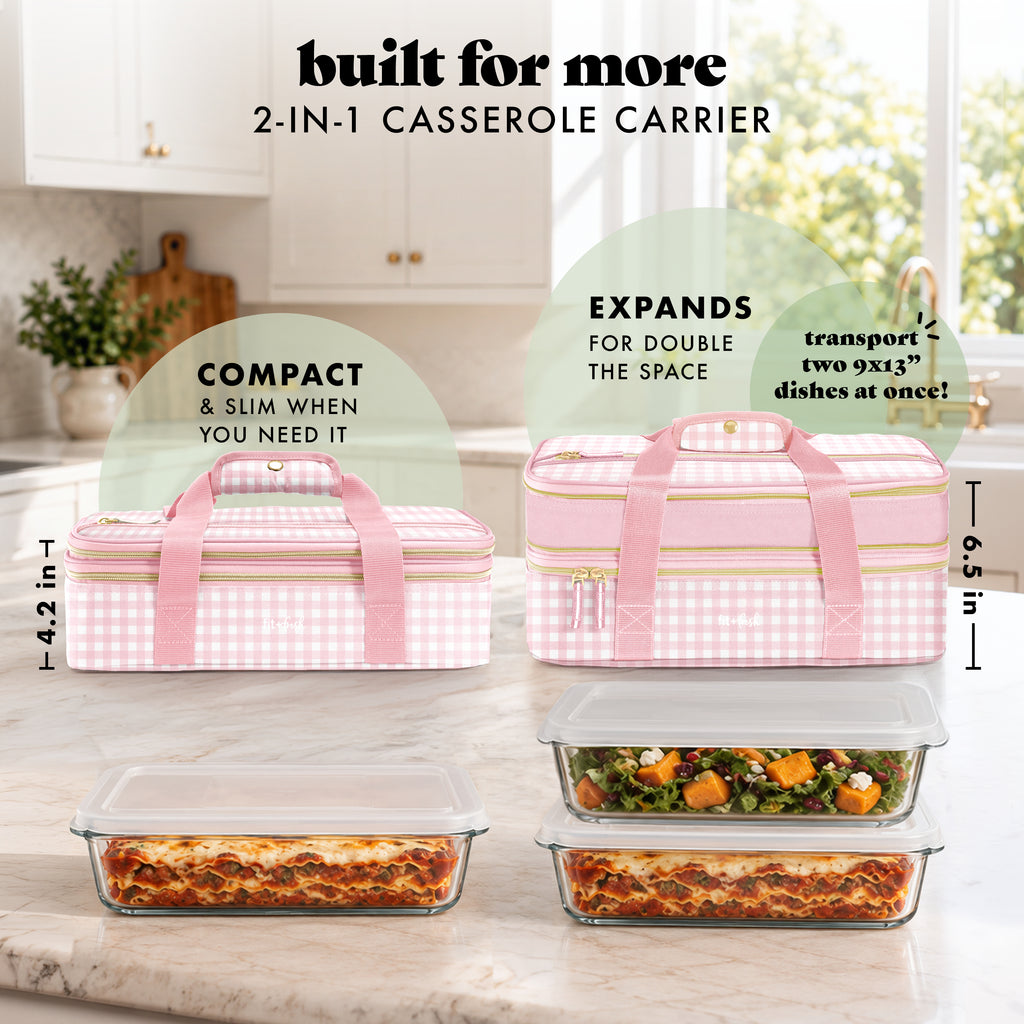 Insulated Double Decker Casserole Carrier, Pink Gingham