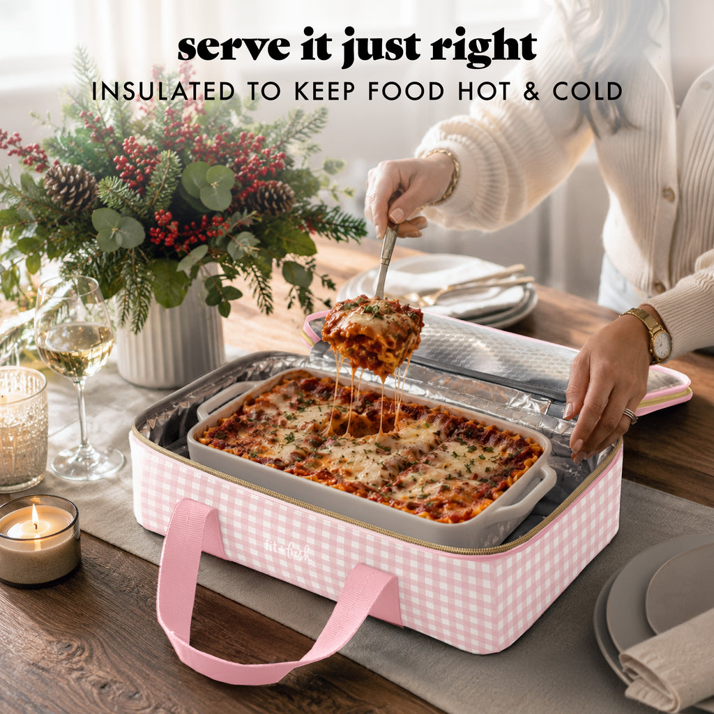 Insulated Double Decker Casserole Carrier, Pink Gingham