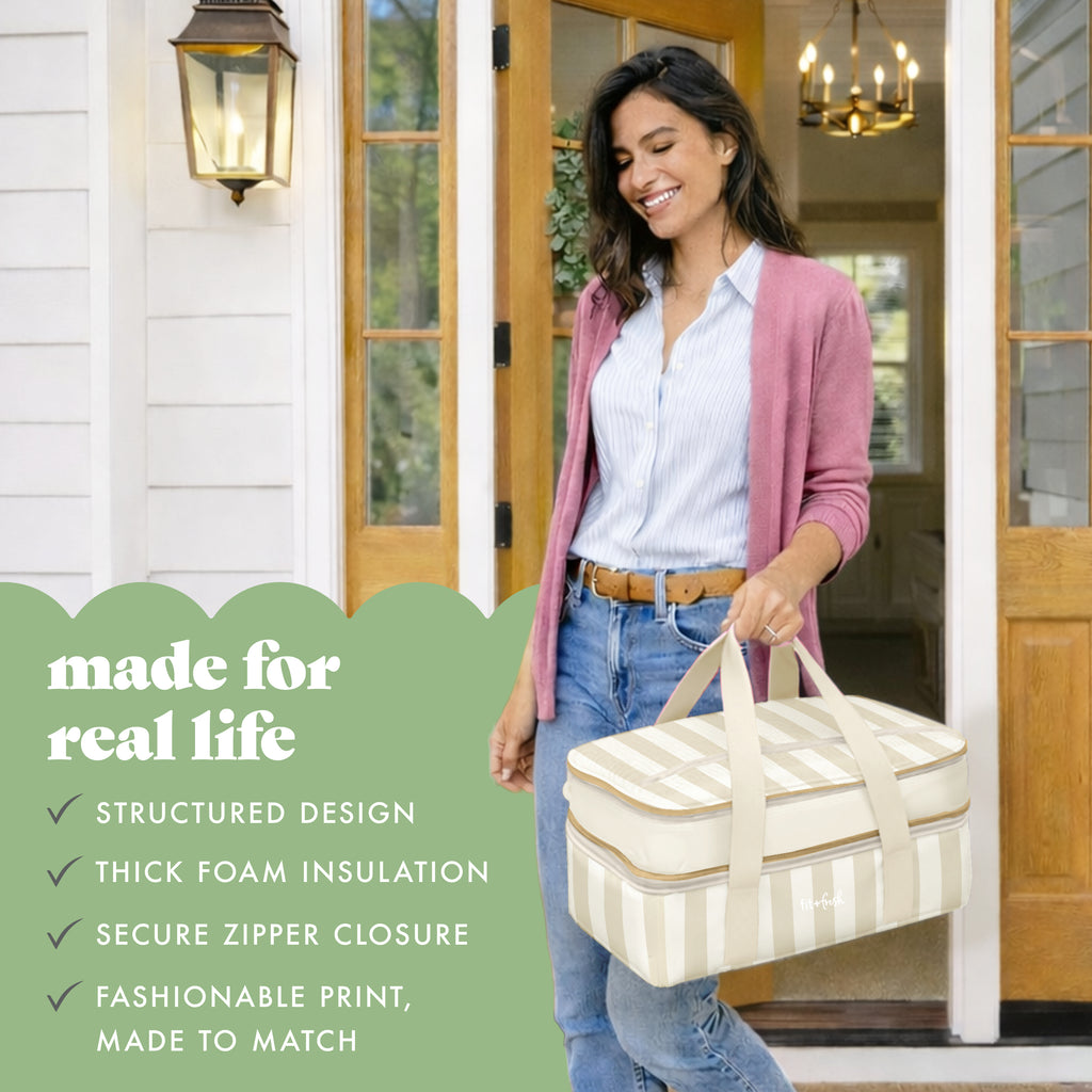 Insulated Double Decker Casserole Carrier, Pina Colada Cabana Stripe