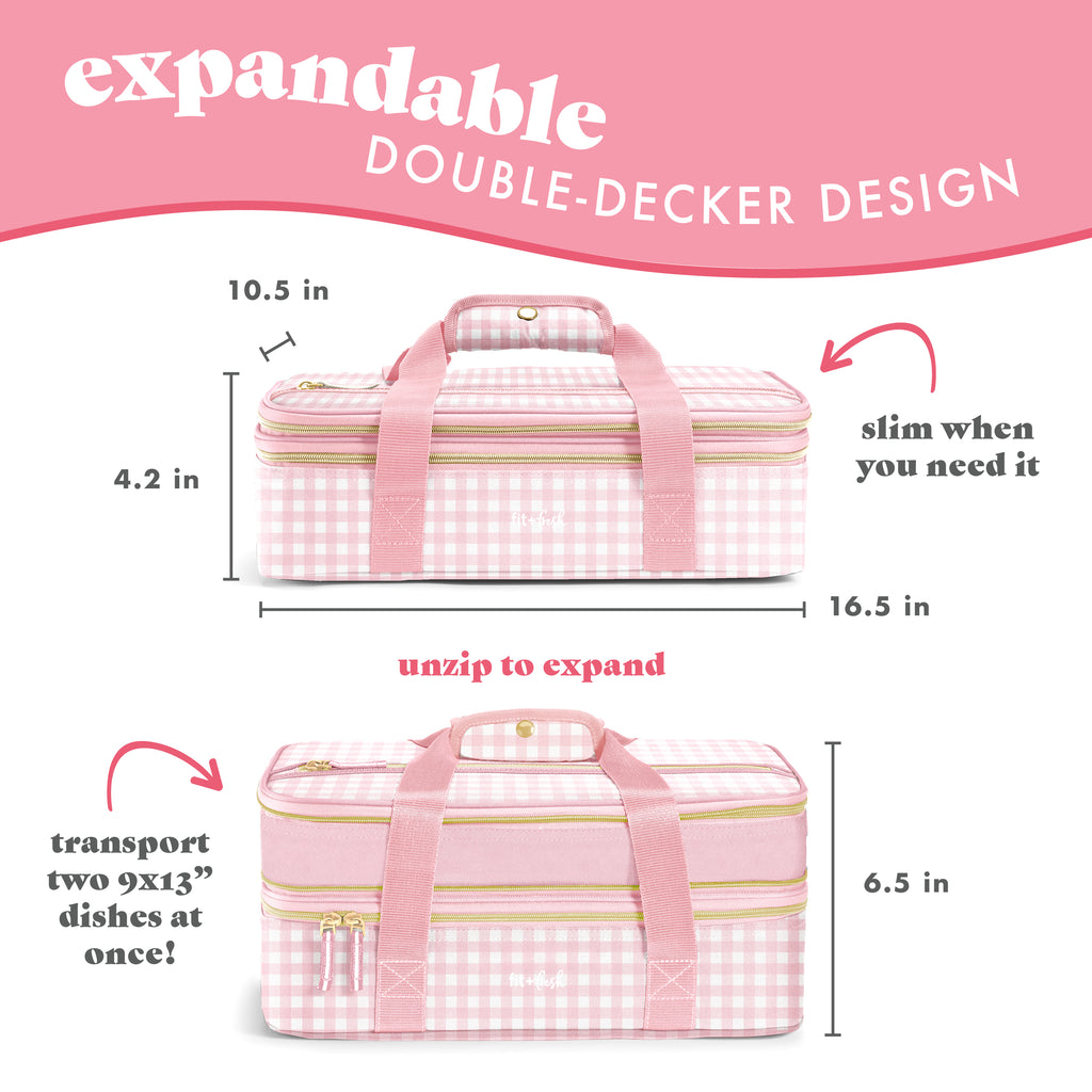 Insulated Double Decker Casserole Carrier, Pink Gingham