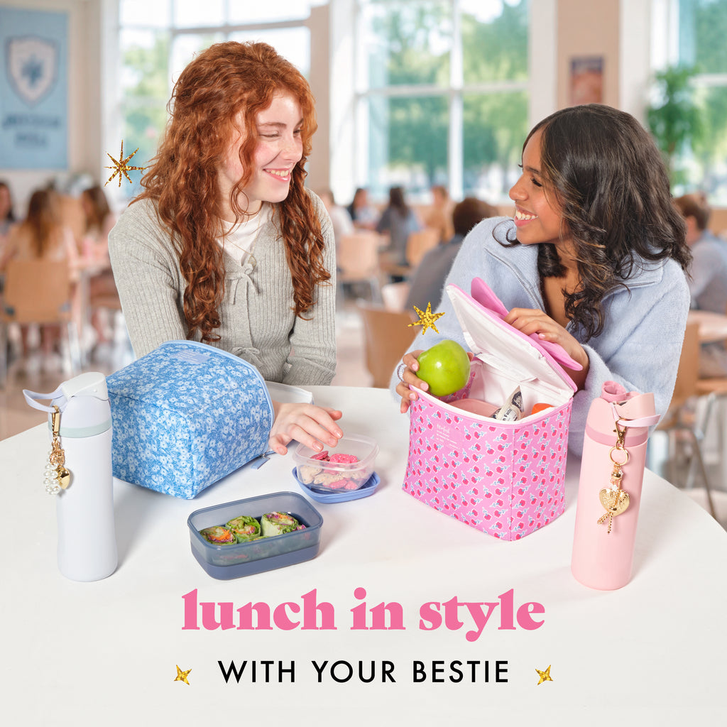 Luna Bow Kids Lunch Tote, Sweet Pink Block