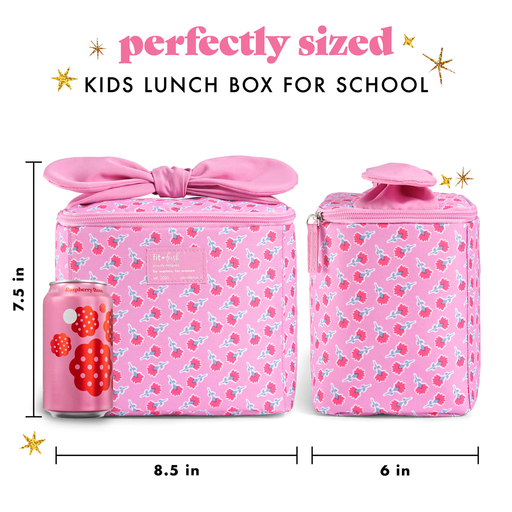 Luna Bow Kids Lunch Tote, Sweet Pink Block