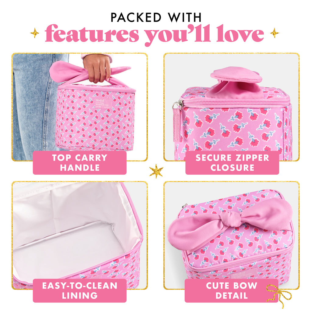 Luna Bow Kids Lunch Tote, Sweet Pink Block