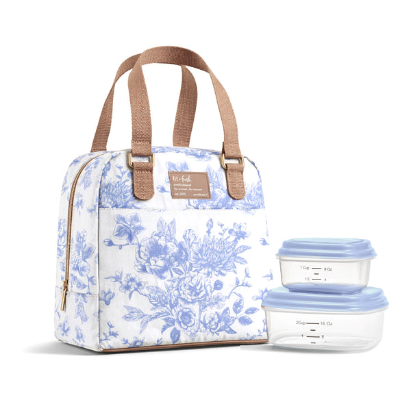Minneola Lunch Bag with Lunch Kit, Cornflower Blue Floral Toile