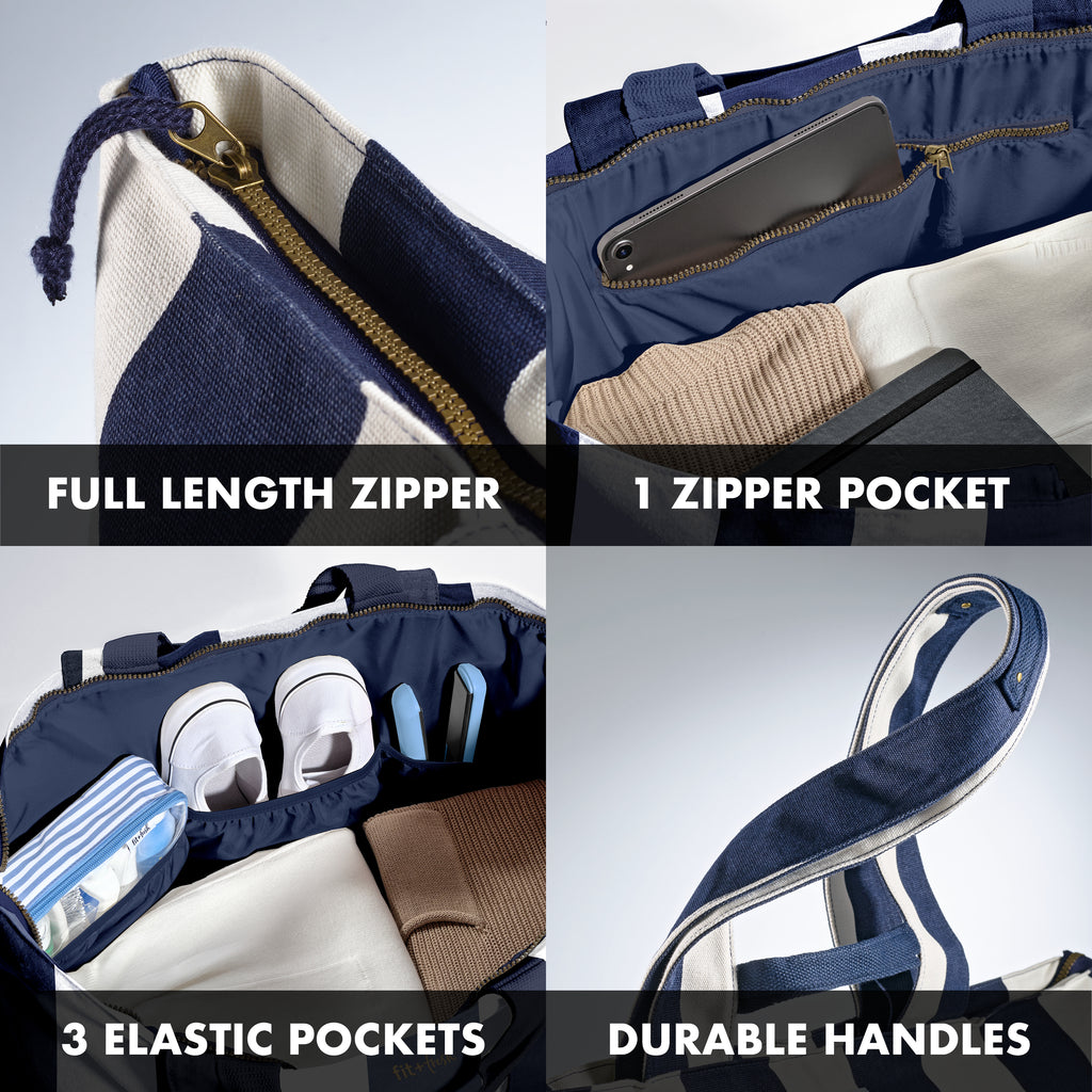 fit & fresh voyager travel commuter tote bag All The Things XL Travel Tote Bag, Navy Stripe – Fit + Fresh Online Store