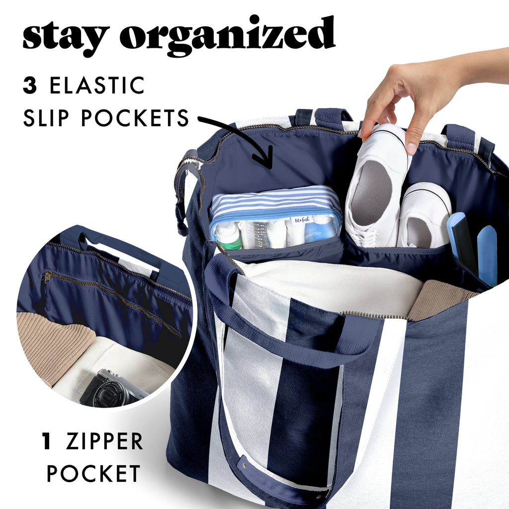 fit & fresh voyager travel commuter tote bag All The Things XL Travel Tote Bag, Navy Stripe – Fit + Fresh Online Store