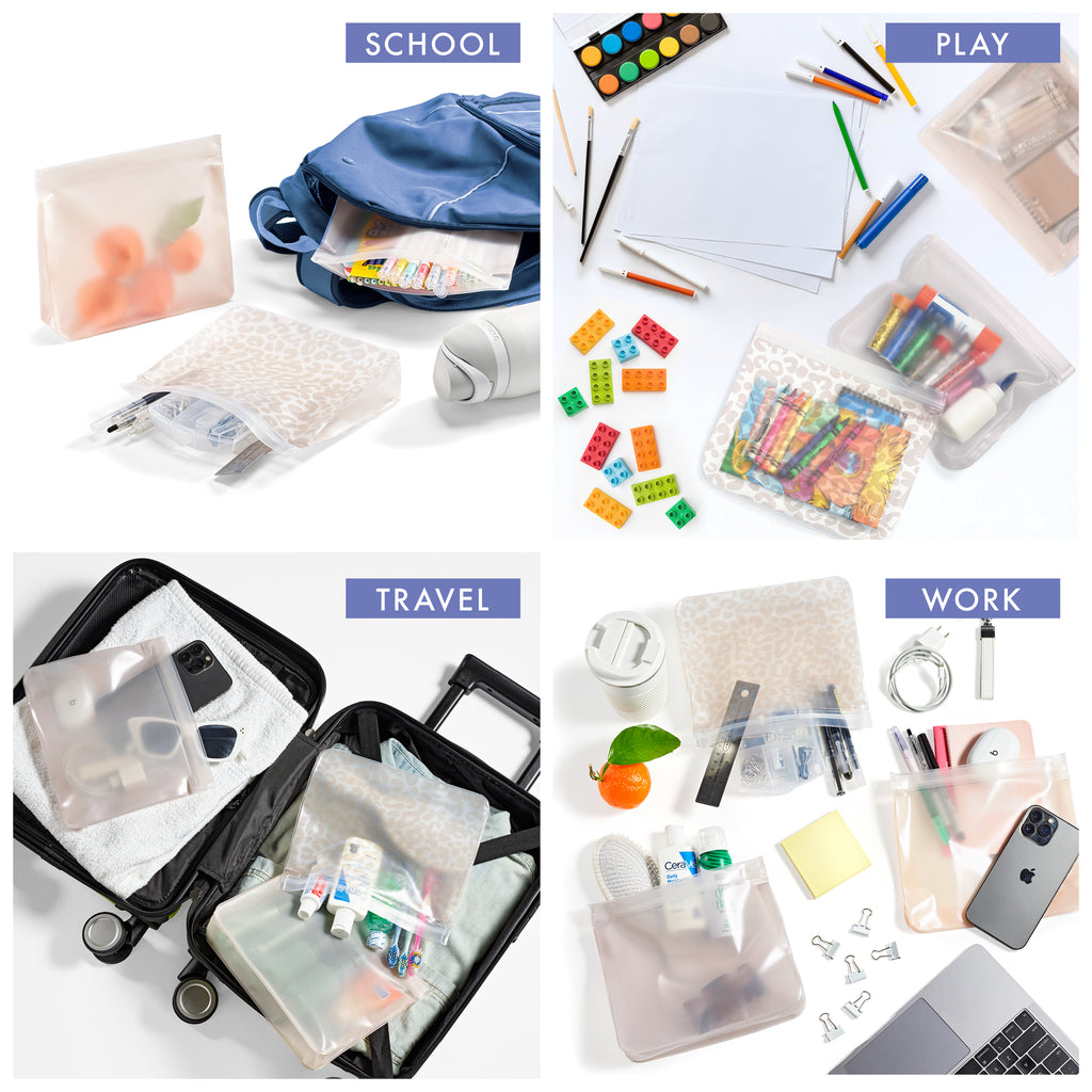 PEVA Reusable Storage Bags, Ivory Feline Fine