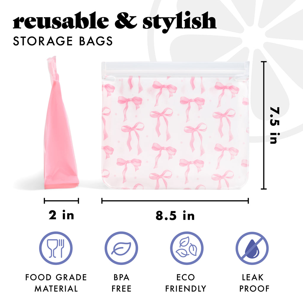 PEVA Reusable Storage Bags, Pink Bows