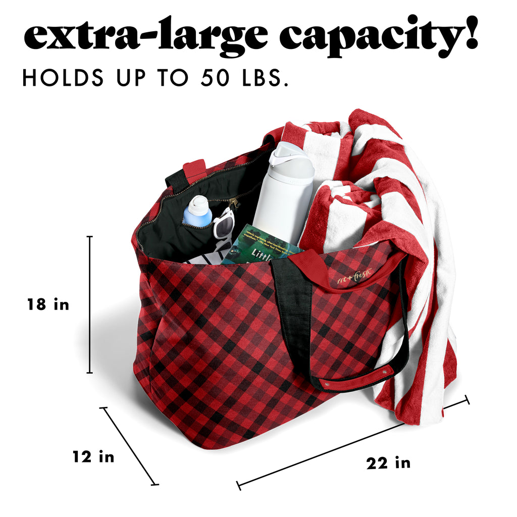 All The Things XL Travel Tote Bag, Red Checkered