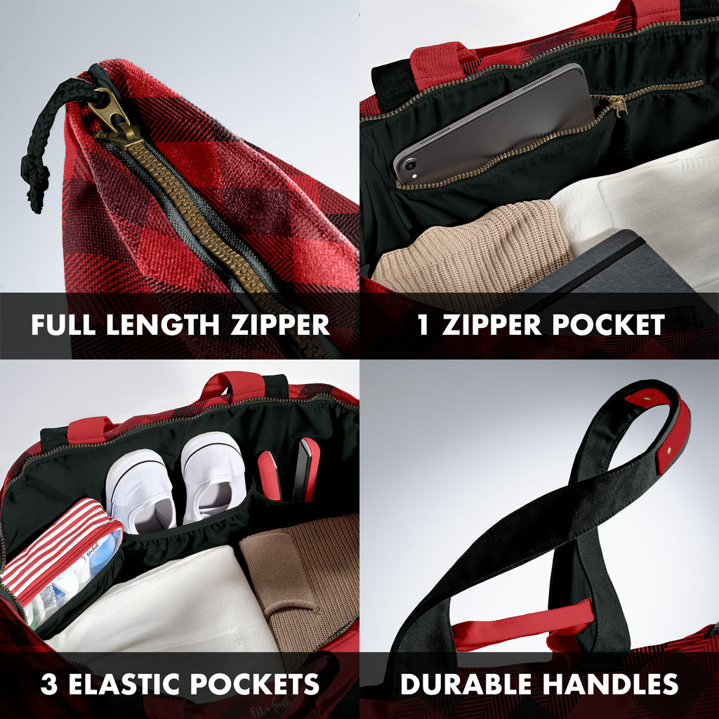 All The Things XL Travel Tote Bag, Red Checkered