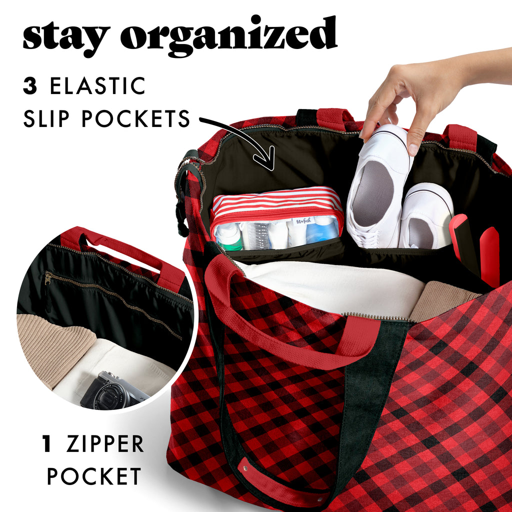All The Things XL Travel Tote Bag, Red Checkered
