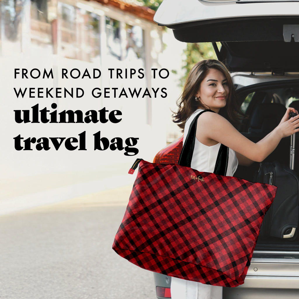 All The Things XL Travel Tote Bag, Red Checkered