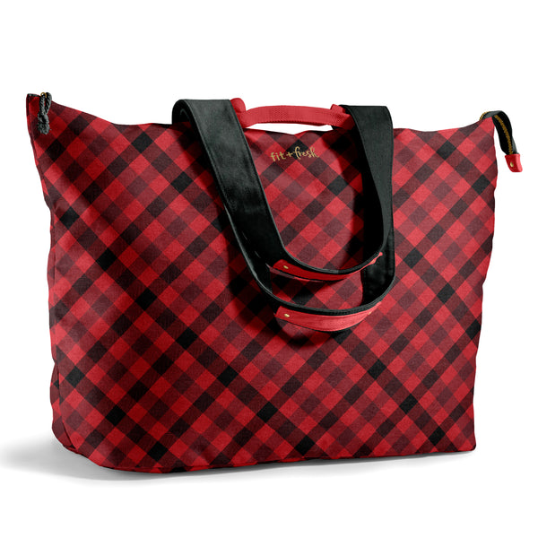 All The Things XL Travel Tote Bag, Red Checkered