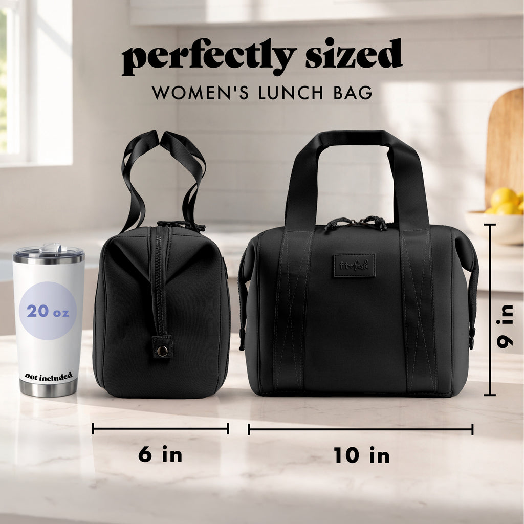 Remi Neoprene Lunch Bag with Lunch Kit, Black