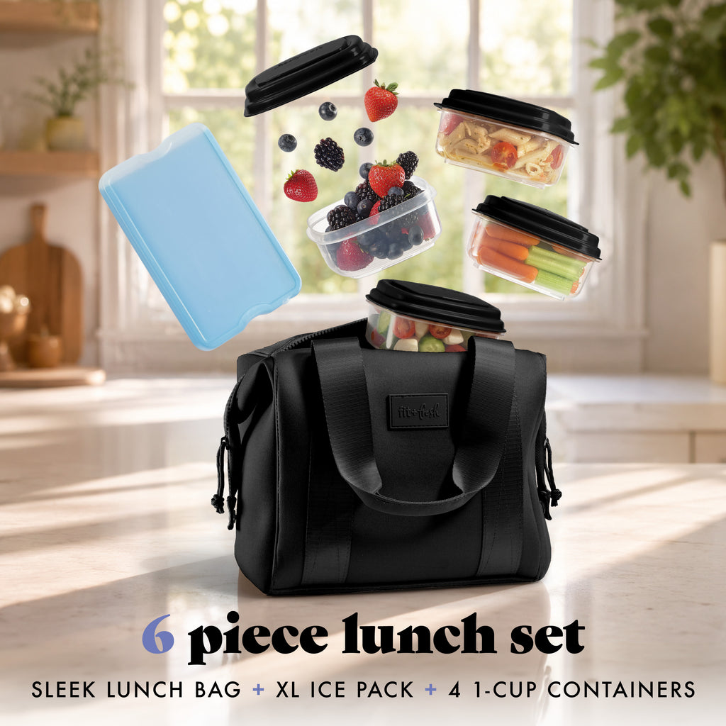 Remi Neoprene Lunch Bag with Lunch Kit, Black