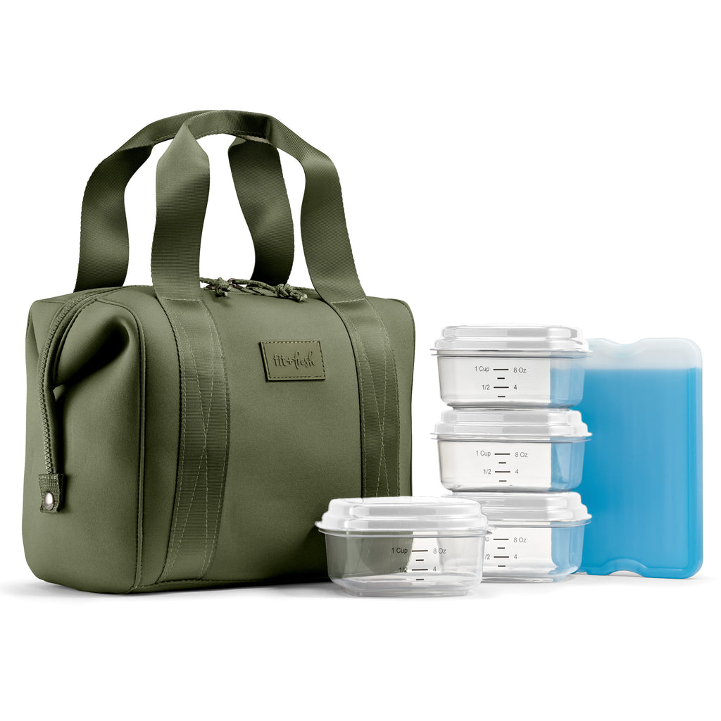 Remi Neoprene Lunch Bag with Lunch Kit, Olive