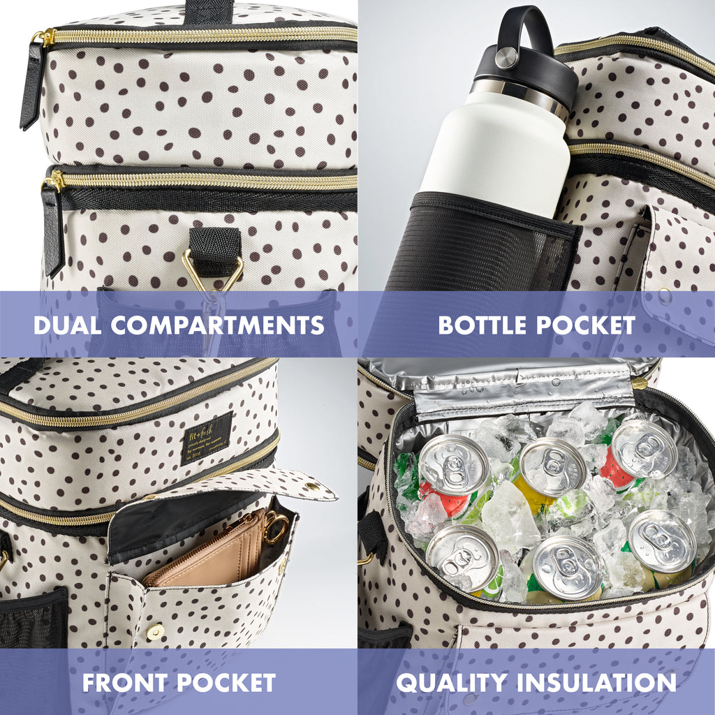 Westminster Dual Compartment Lunch Bag with Lunch Kit, Birch & Charcoal Dot