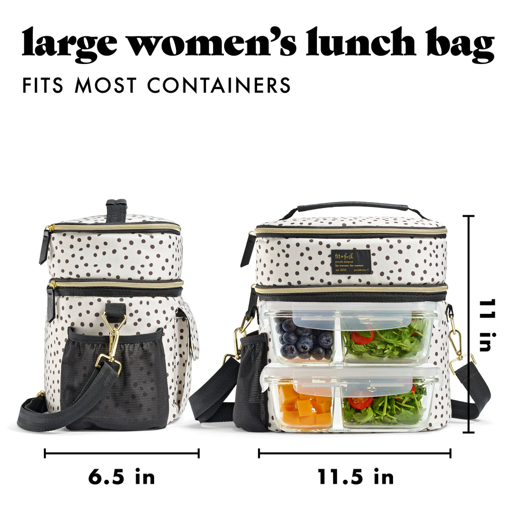 Westminster Dual Compartment Lunch Bag with Lunch Kit, Birch & Charcoal Dot