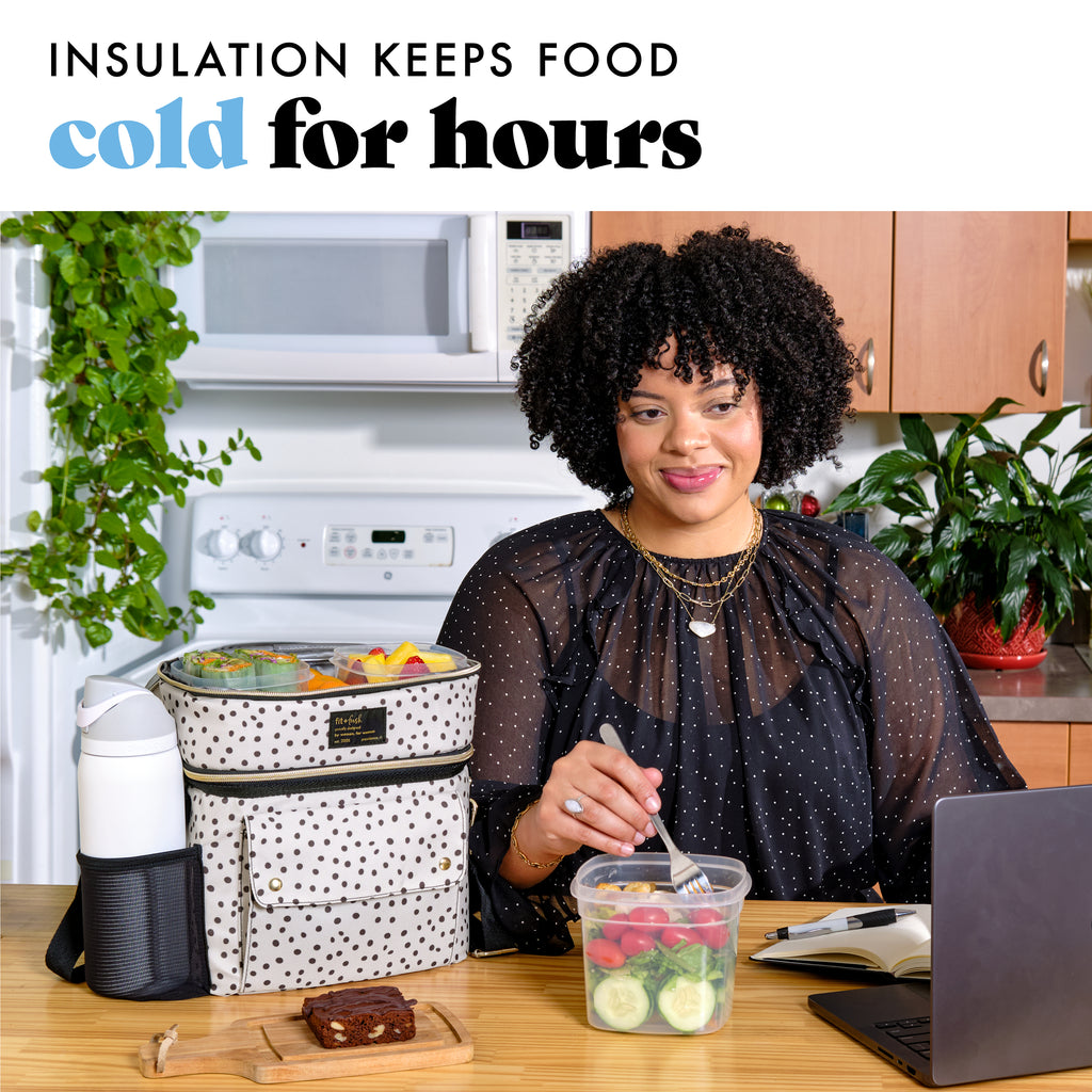 Westminster Dual Compartment Lunch Bag with Lunch Kit, Birch & Charcoal Dot