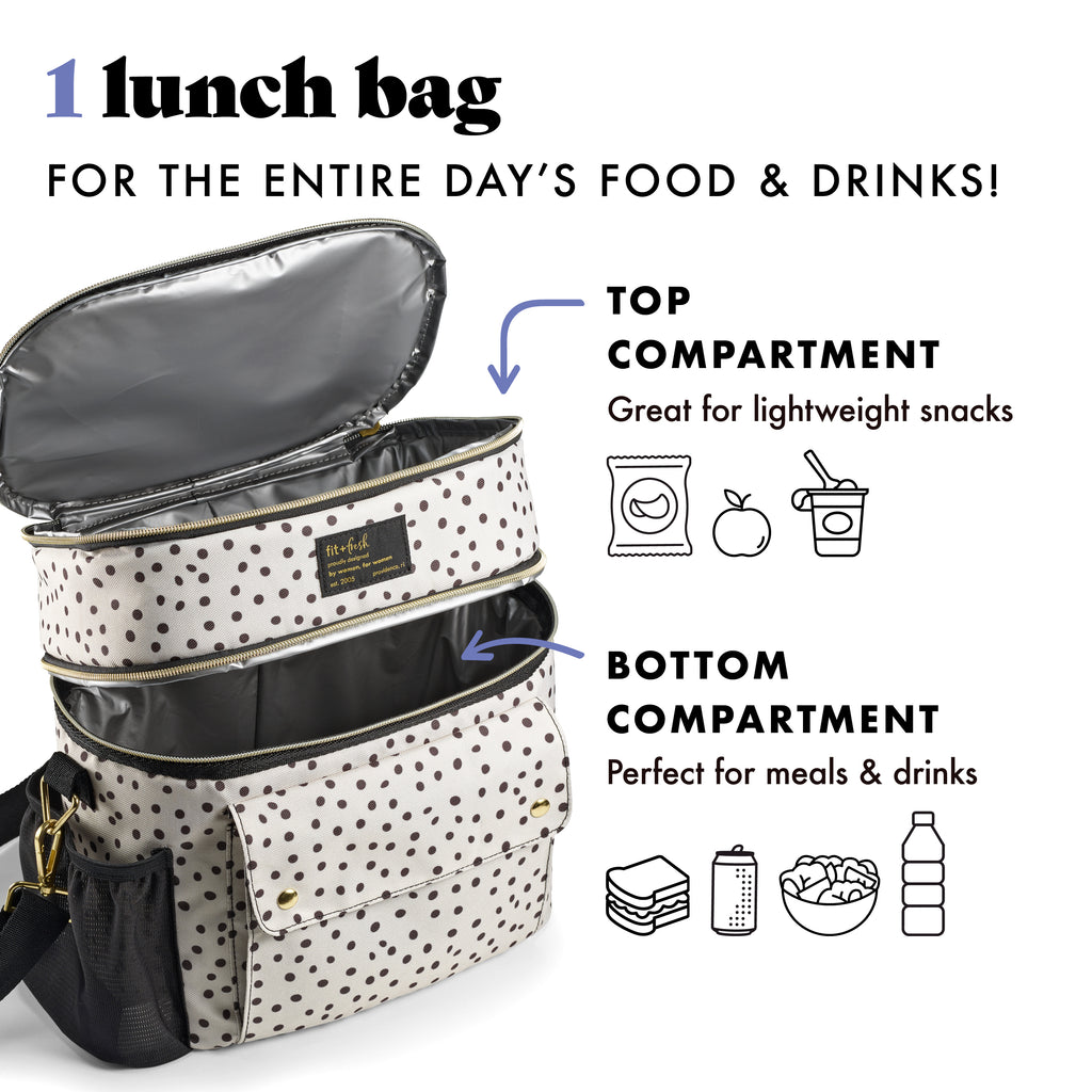 Westminster Dual Compartment Lunch Bag with Lunch Kit, Birch & Charcoal Dot