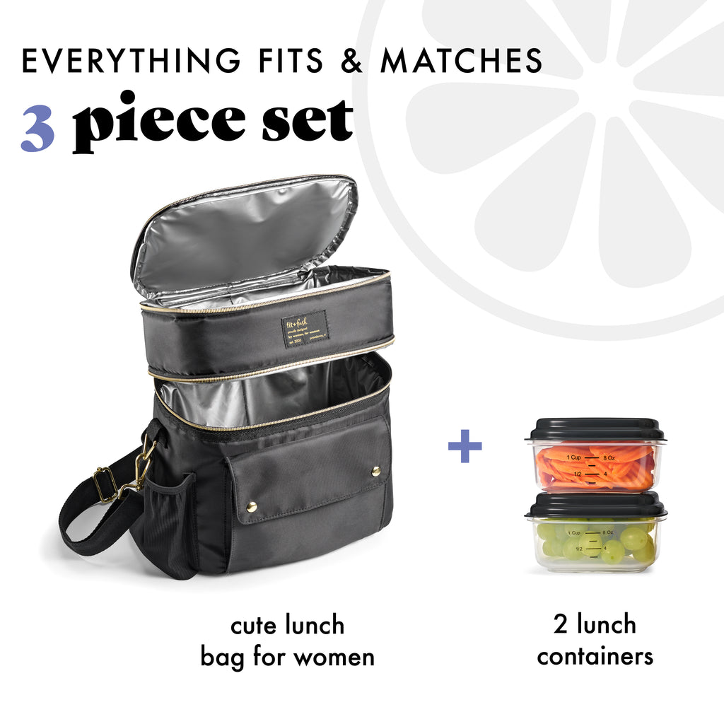 Westminster Dual Compartment Lunch Bag with Lunch Kit, Black