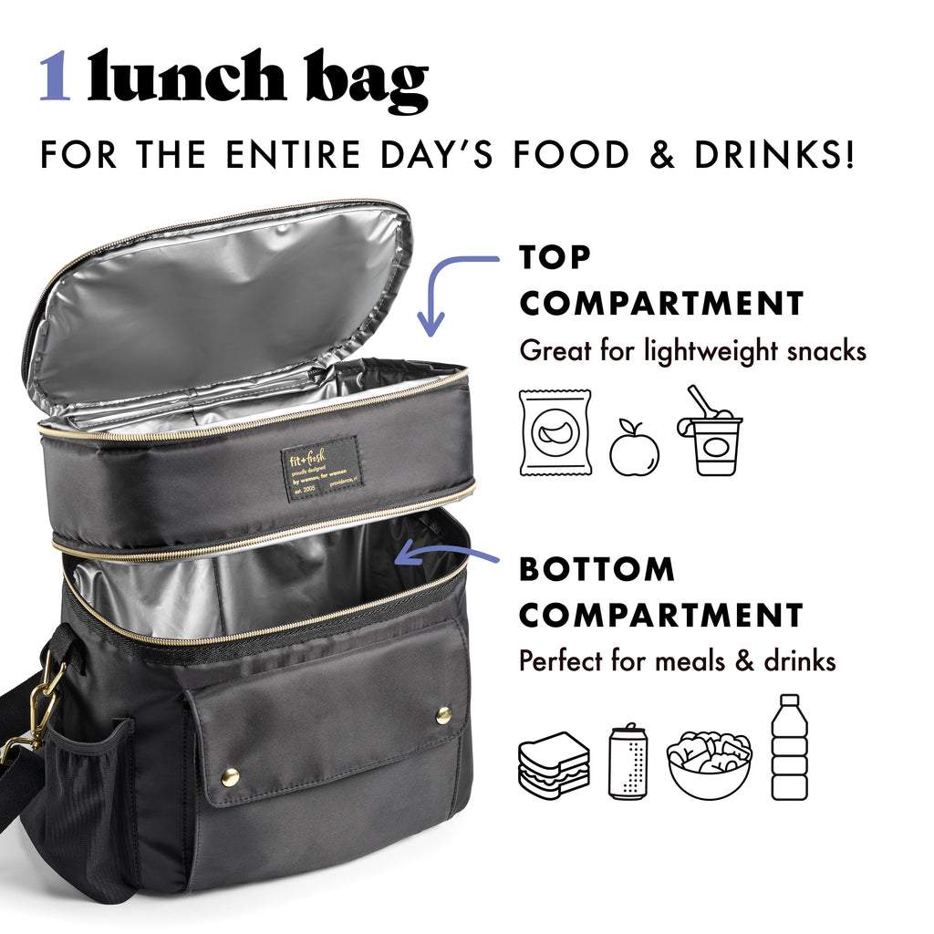 Westminster Dual Compartment Lunch Bag with Lunch Kit, Black