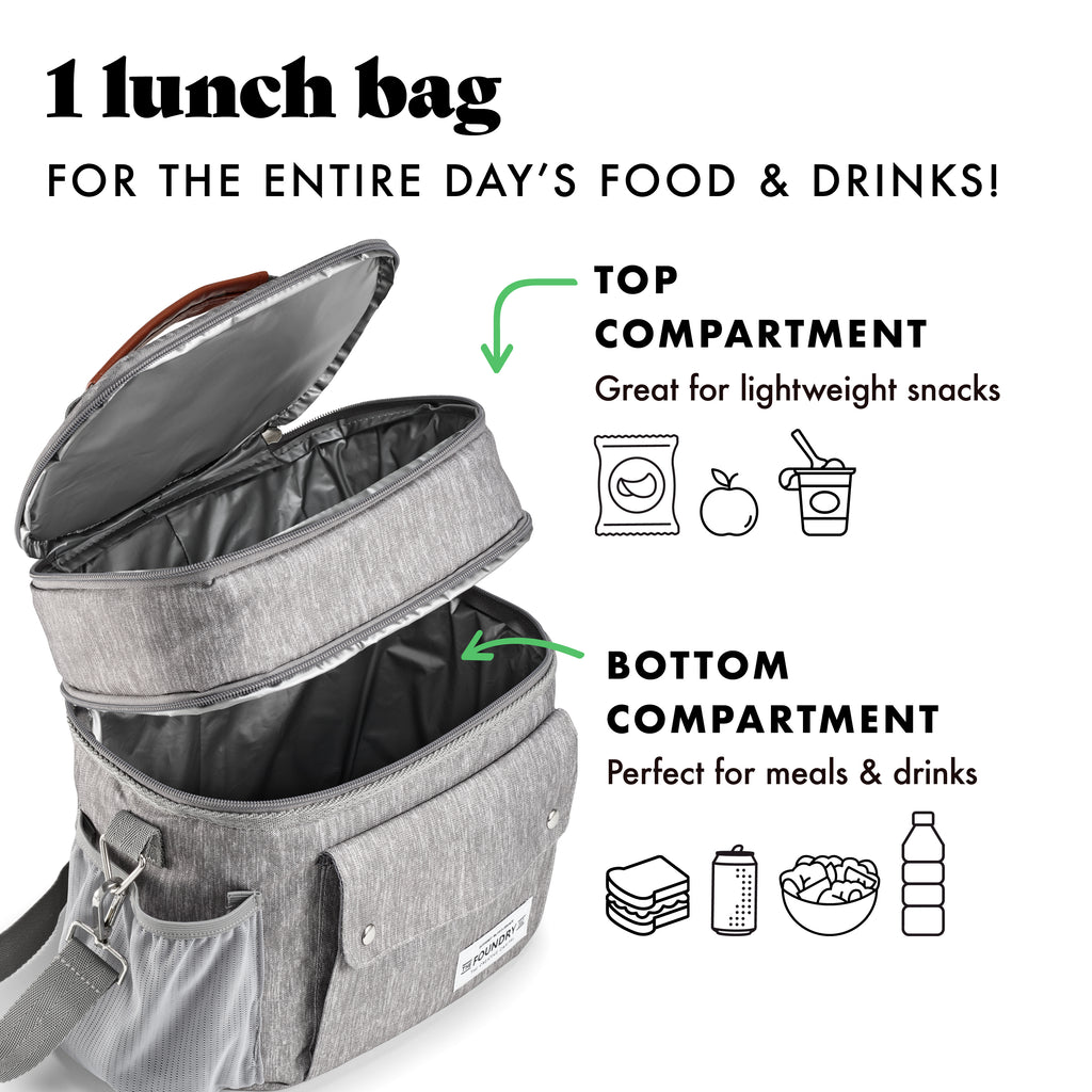 Westminster Dual Compartment Lunch Bag with Lunch Kit, Steel