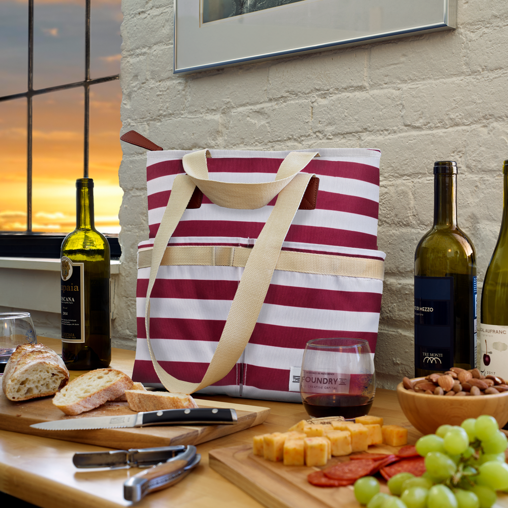 Wine Cooler Tote, Merlot Newport Stripe