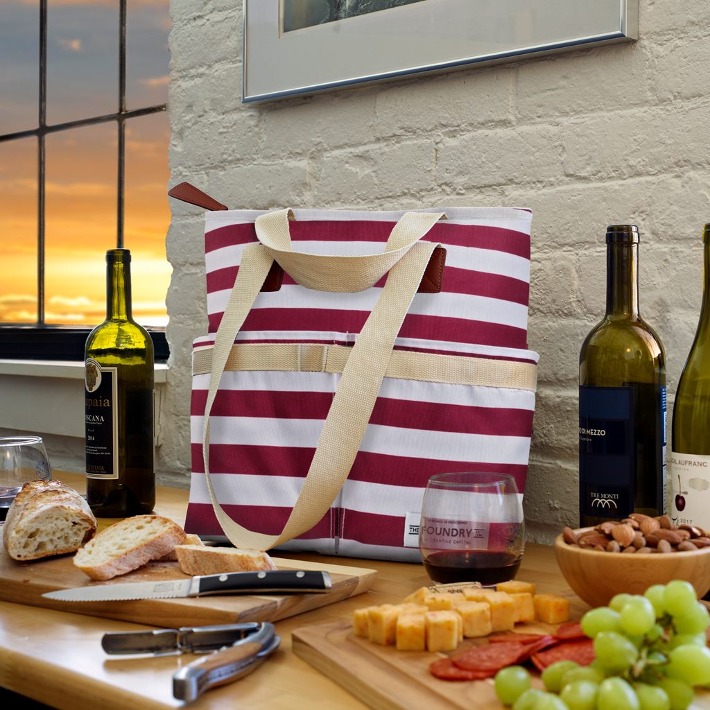 Wine Cooler Tote, Merlot Newport Stripe – Fit Fresh Online Store