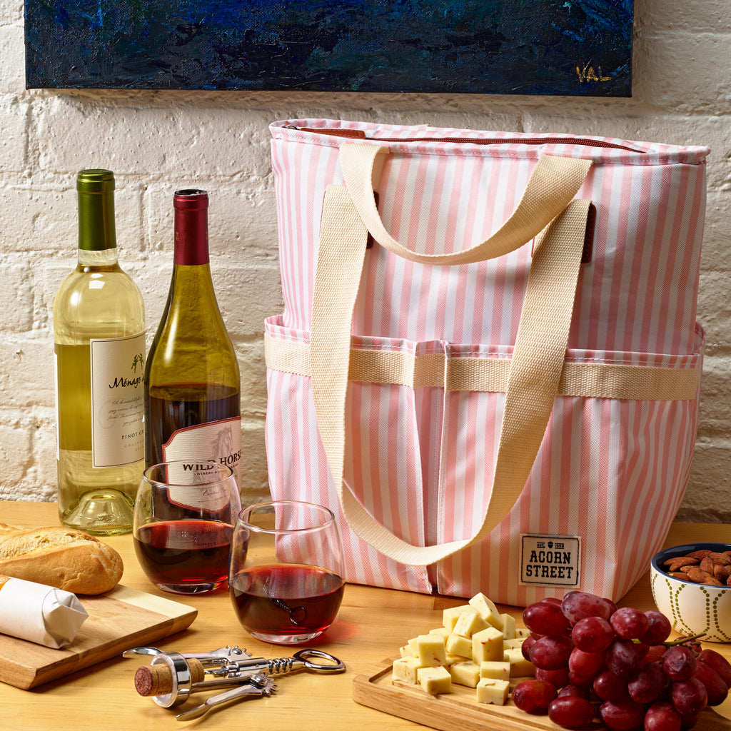 Wine Cooler Tote, Blush Vineyard Stripe – Fit Fresh Online Store