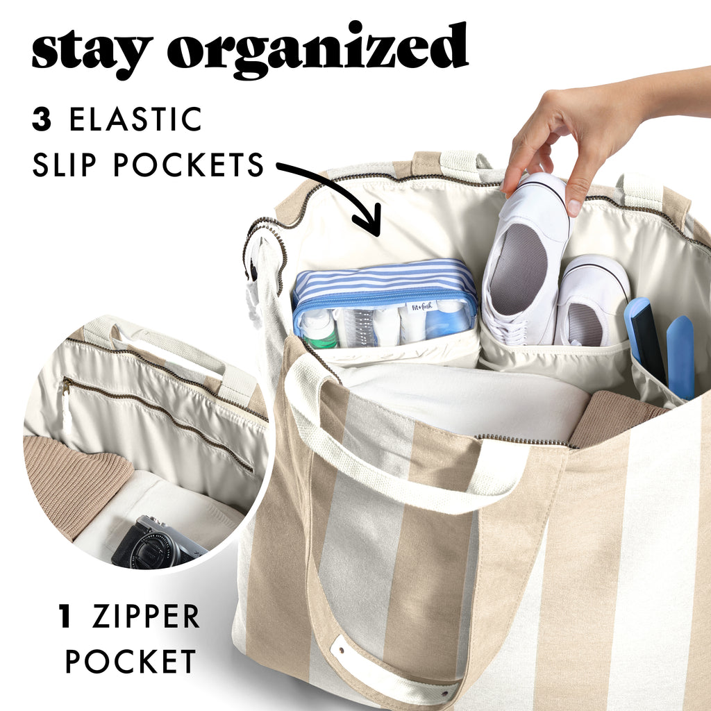 All The Things XL Travel Tote Bag, Pina Colada Cabana Stripe