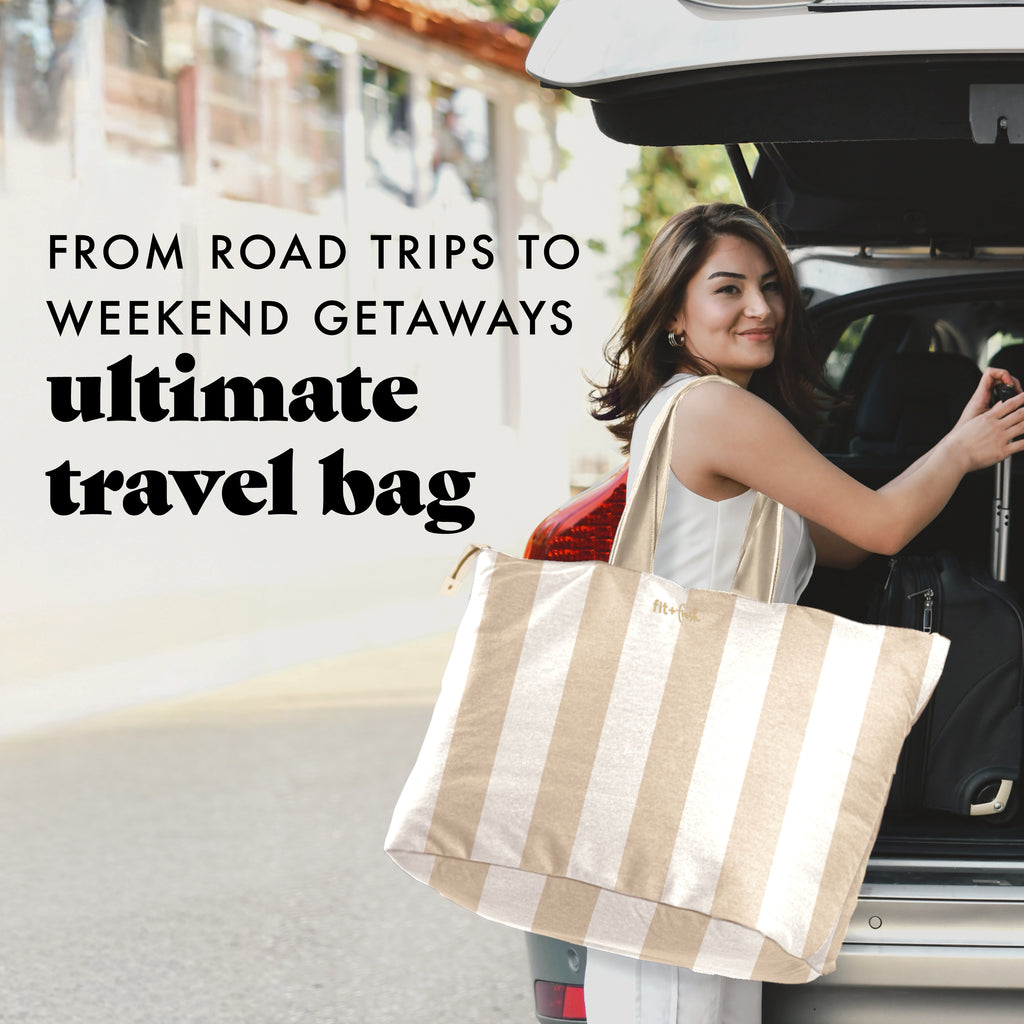 All The Things XL Travel Tote Bag, Pina Colada Cabana Stripe