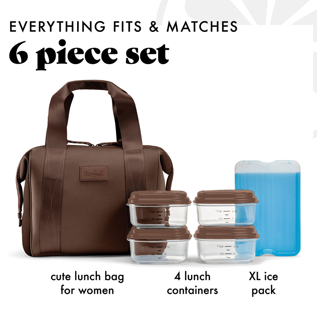 Remi Neoprene Lunch Bag with Lunch Kit, Dark Chocolate