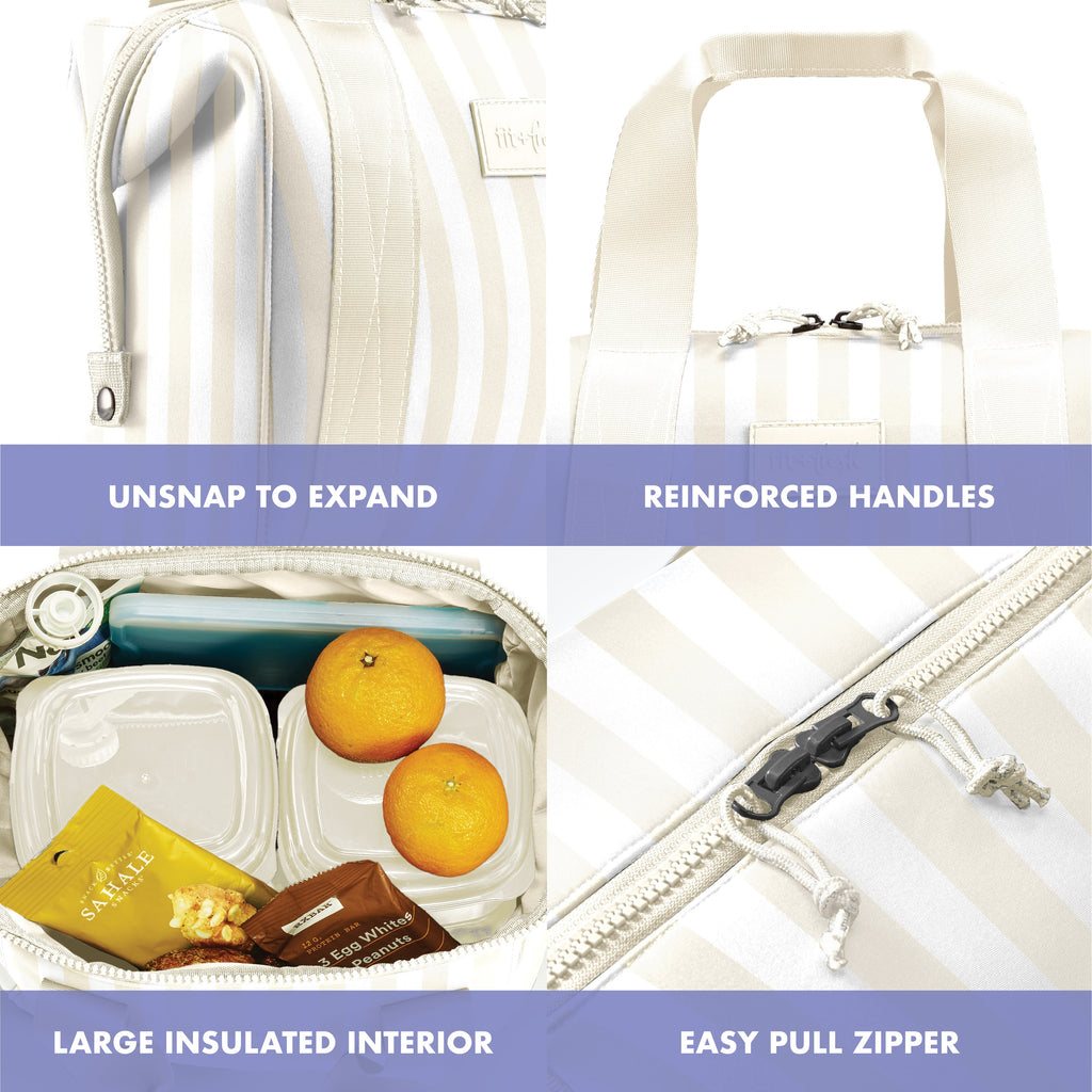 Remi Neoprene Lunch Bag with Lunch Kit, Ivory Stripe
