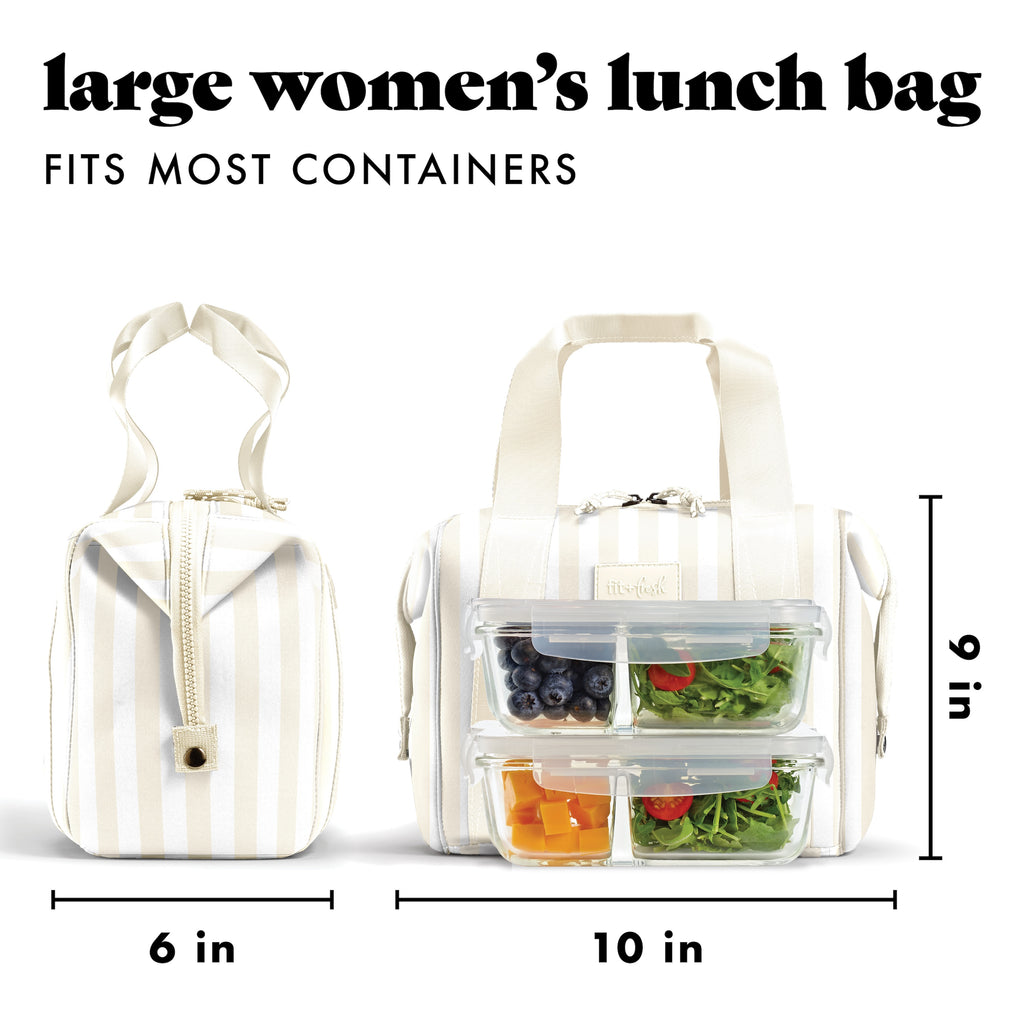 Remi Neoprene Lunch Bag with Lunch Kit, Ivory Stripe
