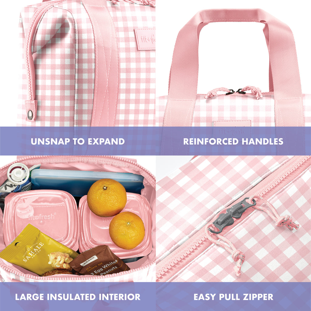 Remi Neoprene Lunch Bag with Lunch Kit, Pink Gingham