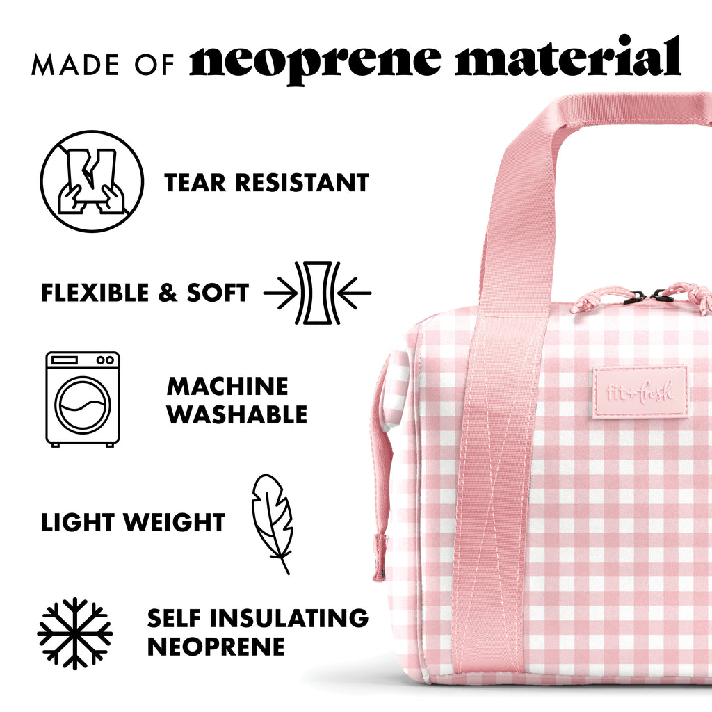 Remi Neoprene Lunch Bag with Lunch Kit, Pink Gingham