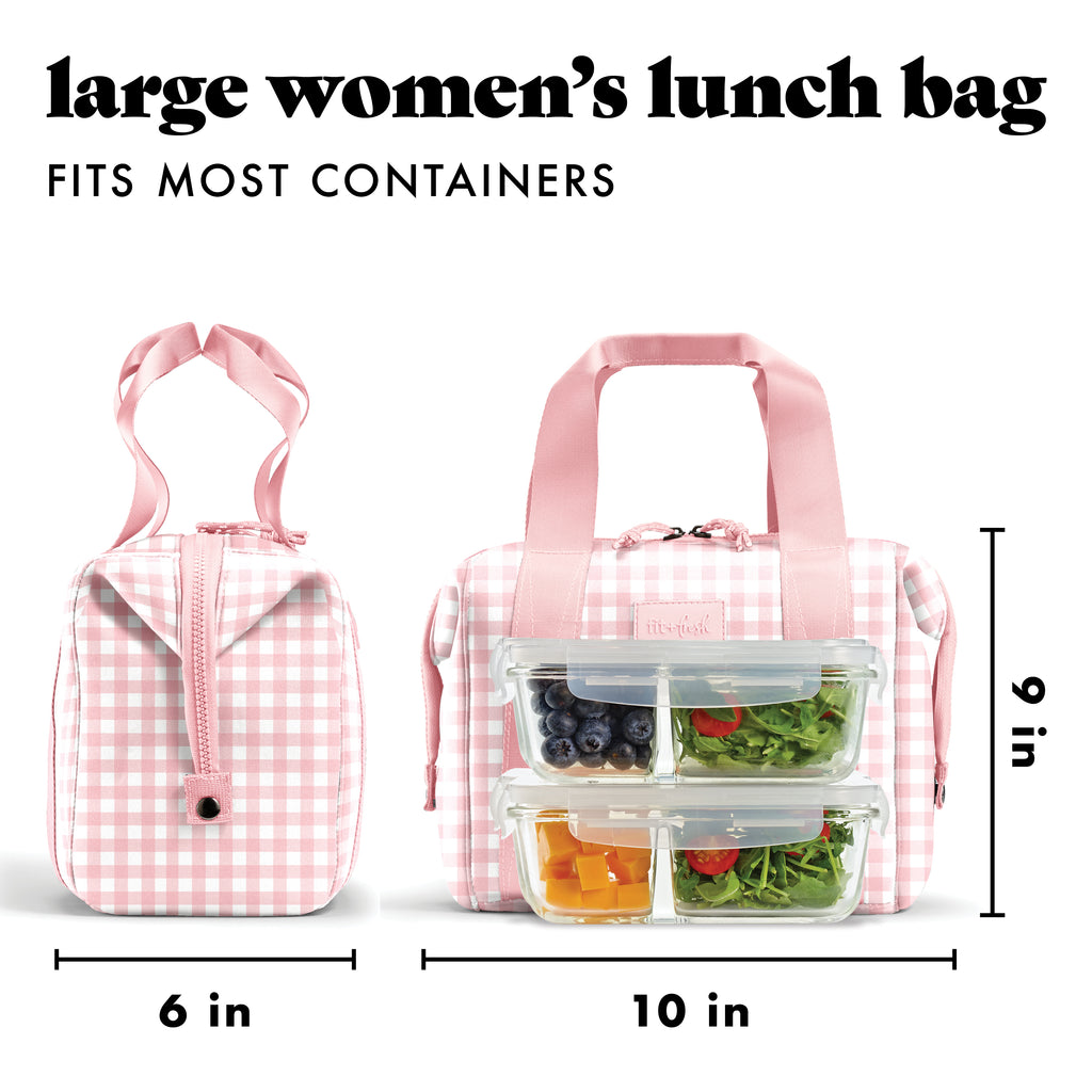 Remi Neoprene Lunch Bag with Lunch Kit, Pink Gingham